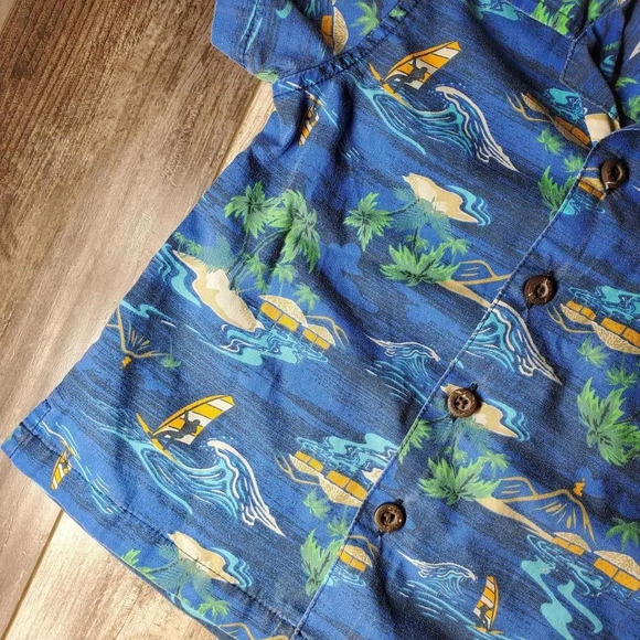 Faded Glory Boys Button Down Hawaiian Shirt Blue Tropical Size 18m NWOT - Picture 9 of 11